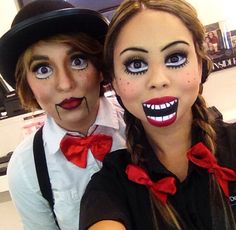 Vantriliquest Dummy Makeup, Scary Puppet Costume, Ventriloquist Doll Costume, Creepy Doll Makeup Halloween, Puppet Makeup, Party Make-up, Creepy Halloween Makeup