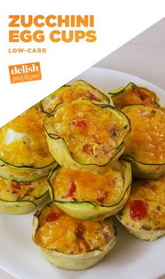 zucchini egg cups on a white plate