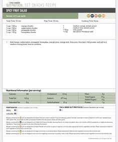 an invoice sheet with the words spicy fruit salad on it and instructions for cooking