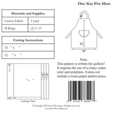 an apron pattern with measurements and instructions to make one size fits most sizes, including the collar