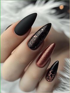 #fallnails #autumnnails #nailart #naildesigns #nailinspiration #nailsofinstagram #nailsoftheday #nailswag #nailgoals #nailtrends #nailfashion #nailaddict #naillove #nailstagram #nailspiration #nailsonfleek #nailstyle #nailpolish #nailobsessed #nailcommunity #nailjunkie #nailenvy #nailgamestrong #nailsonpoint #nailsofig #nailsoftheweek #nailsofthefall #nailsofautumn #nailsofseason #nailsoftheholidays #nailsofthedayfall New Year’s Nails Black, Festive Season Nails, Holiday Nails Almond Shape Sparkle, Winter Matte Nail Designs, Christmas Gothic Nails, Dark Xmas Nails, Moody Christmas Nails, Nails Black With Glitter, Dark Christmas Nail Designs