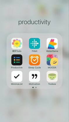 an iphone screen with the text'productivity'and icons on it, including smiley faces