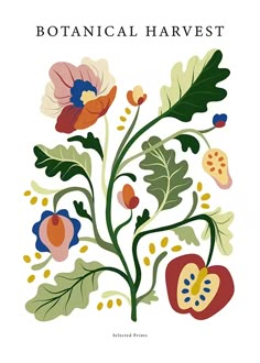 botanical harvest poster with flowers and leaves