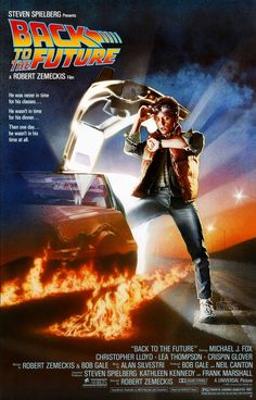 the back to the future movie poster with an image of a man on fire in front of