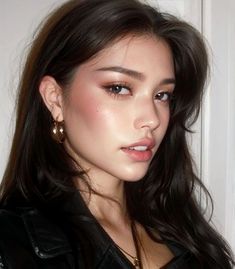 Korean Fashion Makeup, Light Skin High Contrast Makeup, Makeup Ideas Korean Natural, Natural Dark Makeup Look, Makeup For High Contrast Face, Dark Hazel Eyes Aesthetic, Light High Contrast Makeup, Light Contrast Makeup, Fresh Makeup Look Glow