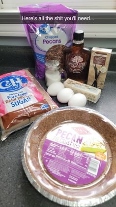 ingredients to make an easy pie sitting on a counter