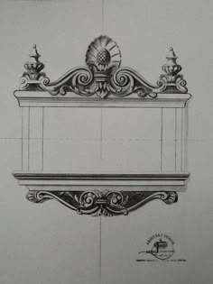 a drawing of a shelf with an ornate design on it