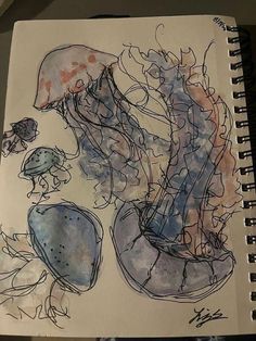 a drawing of jellyfish in watercolor and ink