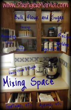 a kitchen cabinet filled with pots and pans