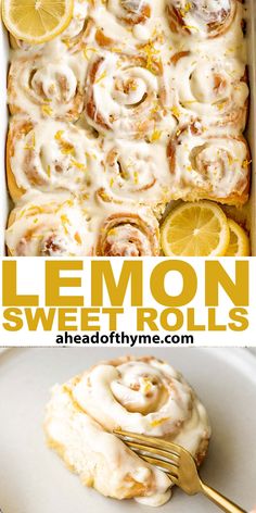 lemon sweet rolls with icing and sliced lemons