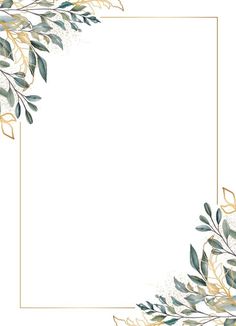 a square frame with green leaves and gold foil on the edges, in front of a white background