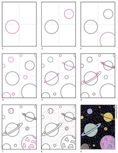 how to draw the planets and their satellites for kids in this step - by - step drawing