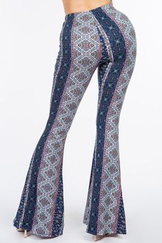 Bear Dance Baroque soft skinny flared legging bell bottom pants. Elastic waistband. Everybody loves a comfy pair of skinny pants, so cute, goes with almost anything. Brushed fabric. Color: Navy multi blueSizes: S-M-L Waist 26-28-30, (stretch 4") Length long 33-34 95% Polyester, 5% Spandex, hand wash cold, imported OF1-3/P1224 Printed Palazzo Pants, Chic Pants, Casual Home, Bell Bottom Pants, Bell Bottom, Long Pants, Flare Pants, Bell Bottoms, Short Tops