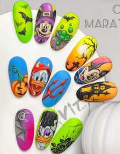 Disney Halloween Nails, Disney Nail Designs, Cartoon Nails, Halloween Acrylic Nails, Cute Halloween Nails, Winter Nails Acrylic, Nail Art Disney