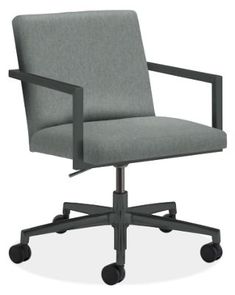 an office chair with casteors on wheels and a beige fabric upholstered seat