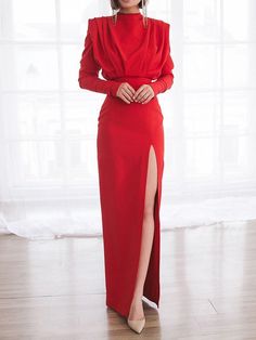 Turtleneck Pullover Summer Fashion Dress-Aria Doejay High Neck Sweater Dress, Red Green Dress, Look Formal, Maxi Dress Outfit, Long Sleeve Outfits, Dresses Formal Elegant, Fashion Design Dress, Evening Gowns Elegant, Summer Fashion Dresses