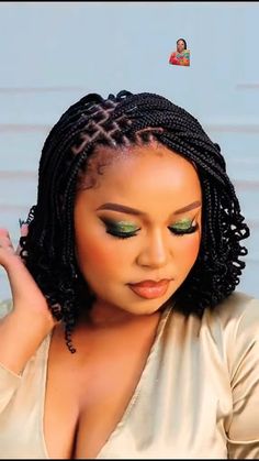 Short Braids For Black Hair, Asymmetrical Bob Braids, Braided Curly Bob, Big Box Braids Hairstyles Short, Black Woman Braids Hairstyles, Short Curly Hair Braid Styles, Short Curly Braids Hairstyles, Bob Style Braids, Braids Short Hair Black Woman