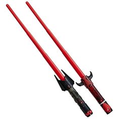 two red and black star wars lightsabes