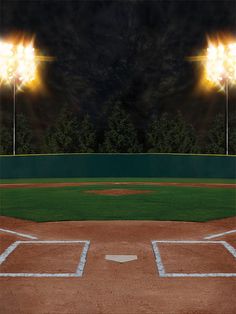 Baseball Field Photography Backdrop - A lit-up baseball field photography backdrop featuring stadium lights and a detailed baseball diamond. Youth Sports Photography, Baseball Backgrounds, Stadium Lights, Themed Photography, Field Photography, Baseball Diamond, Stadium Lighting, Sports Photo, Home Plate