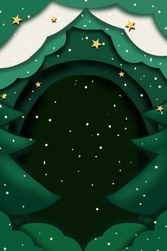 a paper cut christmas tree with stars in the sky