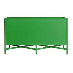 a green sideboard with three legs and two drawers