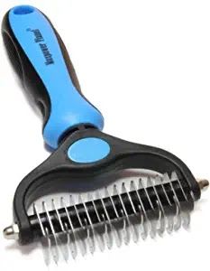 a blue and black hair brush sitting on top of a comb