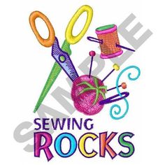 sewing rocks machine embroidery design with scissors and yarn