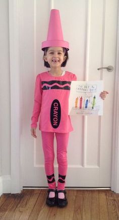 World Book Day pink crayon costume Crayon Costume Diy, Crayons Costume, Costume Ideas 2023, World Book Day Costume Ideas, Easy Book Week Costumes, Crayon Dress, World Book Day Outfits, World Book Day Costume