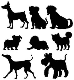 silhouettes of dogs and puppies on a white background