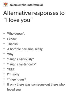 an ad with the words alternative responses to i love you