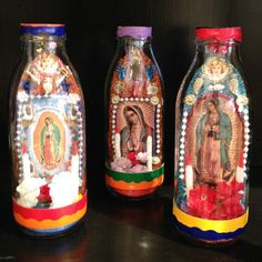 Mexican Shrine, Candles Flowers, Mexican Gifts, Unique Desk, Glitter Candles, Religious Crafts, Mexican Crafts