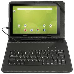 an open tablet with keyboard attached to it