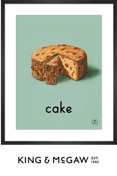 a piece of cake with the word cake on it and an image of a slice cut out