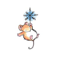 a drawing of a mouse hanging from a snowflake