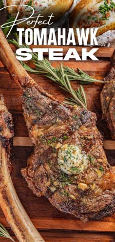 An overhead view of a grilled tomahawk steak on a wooden cutting board with resting butter melting over top. Grilled Tomahawk Steak, Tomahawk Steak Recipe, Barbeque Pork, Tomahawk Steak, Mongolian Beef Recipes, Stay At Home Chef, Veal Recipes, Foil Packet Meals, Keto Beef Recipes