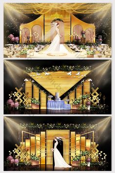 an animated wedding scene with the bride and groom standing in front of a stage set