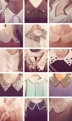 many different types of collars are shown in this collage, including blouses and shirts