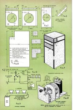 a drawing of a refrigerator with instructions on the front and side, including parts for it