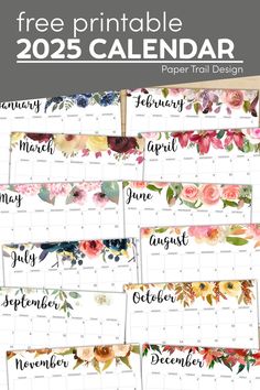 free printable calendars for the month of november and december with watercolor flowers