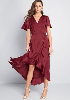 Stunning Wonder Maxi Wrap Dress in XS - Short Sleeve Long by ModCloth Casual V-neck Wrap Dress With Ruffles, Casual Ruffled V-neck Wrap Dress, Black Tie Wedding Guest, Chic V-neck Rayon Wrap Dress, Form Fitting Clothes, Surplice Neckline, Black Tie Wedding, Making Waves