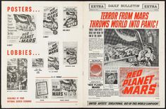 an advertisement for red planet mars from the 1950's, with images of martians