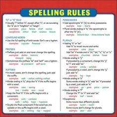 a poster with words that say spelling rules