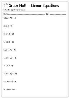 the worksheet for grade math linears is shown in black and white, which includes