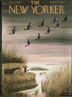 the new yorker magazine cover with birds flying over water and reeds in the foreground