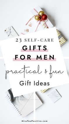 the words self care gifts for men practical and fun gift ideas on top of a white background