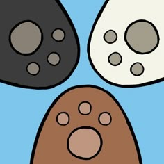 three black, white and brown rocks on a blue background