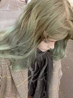 Green Ash Hair, Seasick Green Hair, Dusty Green Hair, Sage Green Hair Color, Muted Green Hair, Light Green Hair Color, Grey Green Hair, Green Grey Hair