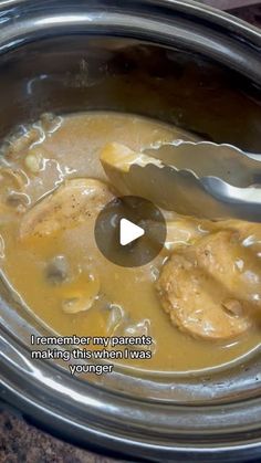 a video demonstrating how to make homemade chicken and dumpling soup in the crock pot