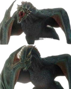 two images of the head and body of a dragon