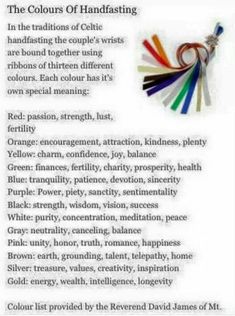 the colors of handfasting are shown in this page, which shows how to use them